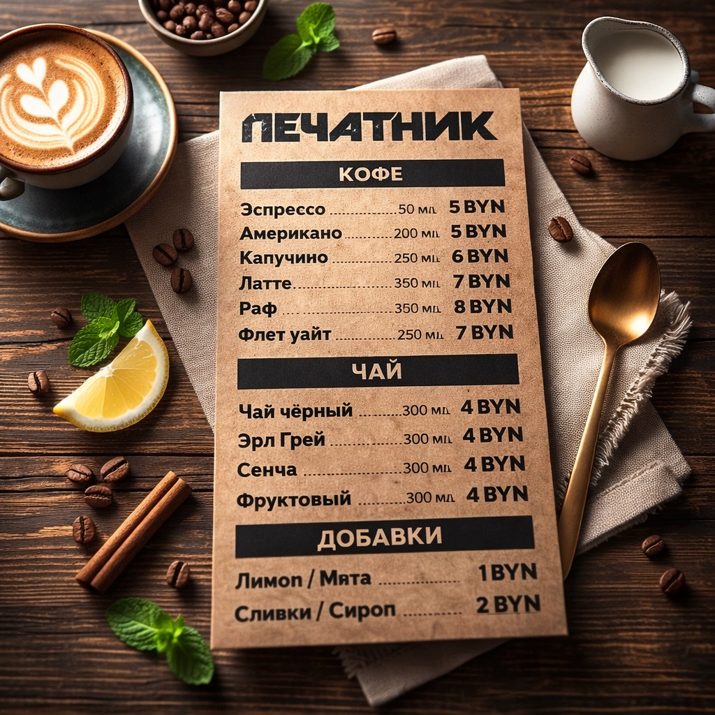 Меню для ресторана и кафе от компании Печатник